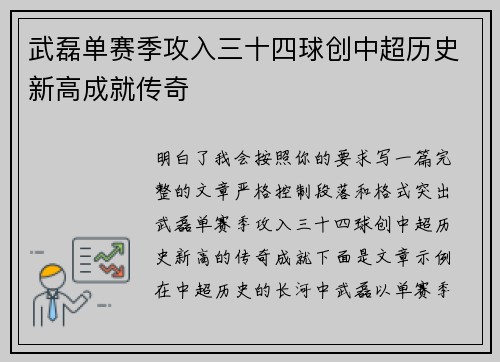 武磊单赛季攻入三十四球创中超历史新高成就传奇